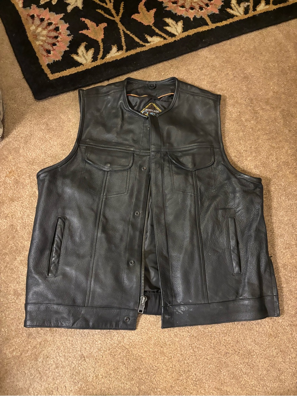 Renegade Classics Men’s Leather Motorcycle Vest Black Size L Concealed Carry